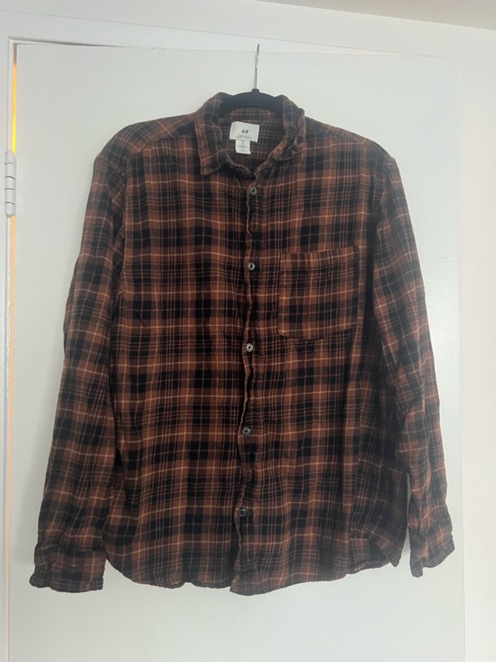 H&M Men's Brown & Black Plaid Button-Up Flannel Shirt